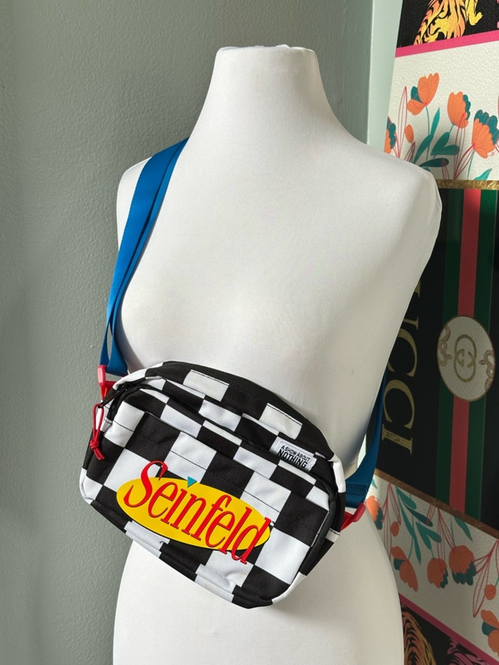 Dumbgood x Seinfeld Checkerboard Adjustable Crossbody Bag 90s Y2K Streetwear